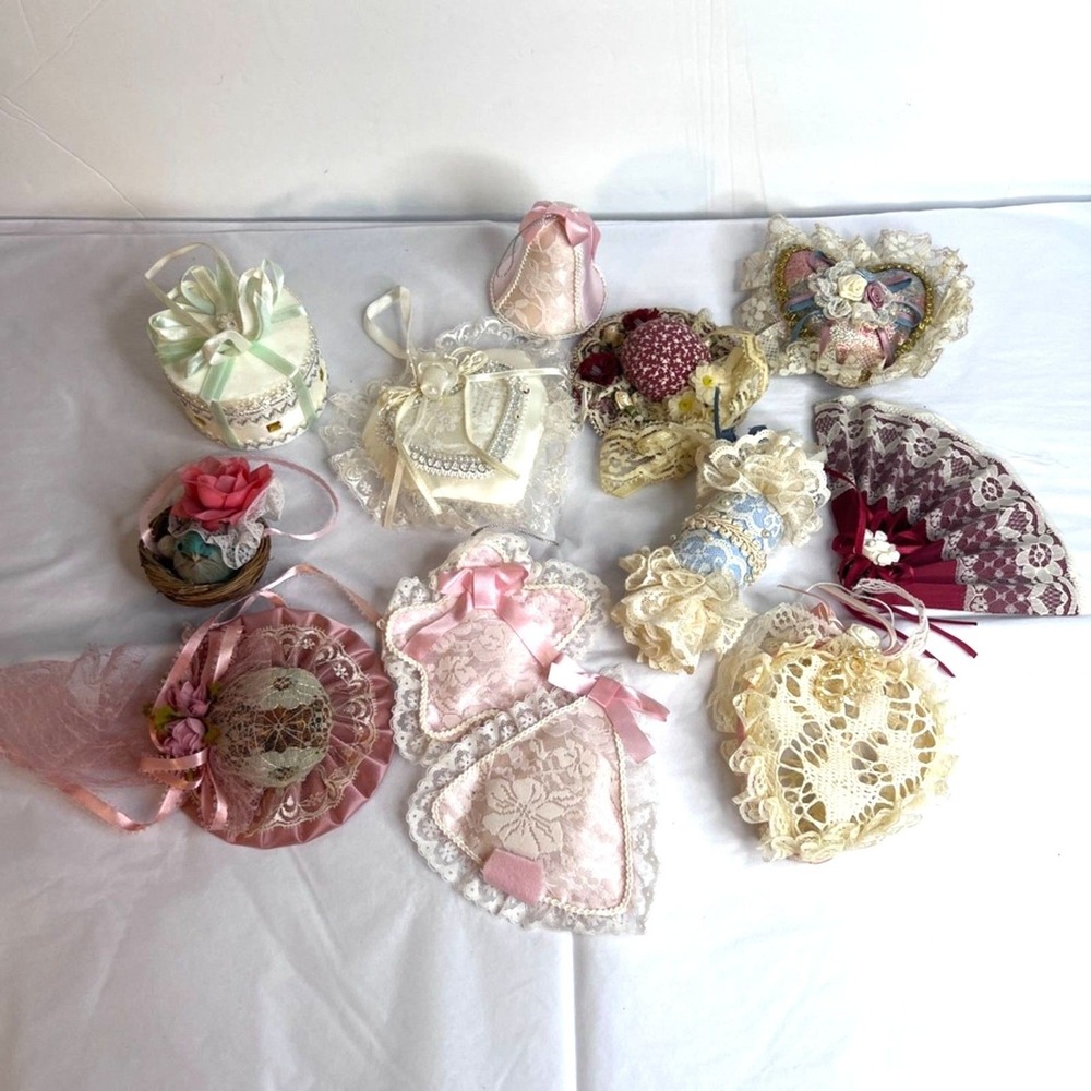 Victorian Christmas VTG Mixed Lot of 12 Lace Ribbon Shabby Chic Cottage Core